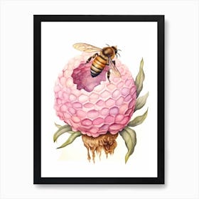 Beehive With Peony Watercolour Illustration 4 Art Print