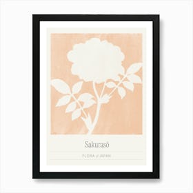 Japandi Floral Silhouette in Peach Pink, Japan Flower Market Art Print