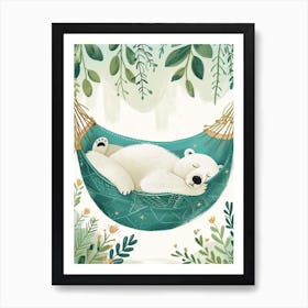 Polar Bear Napping In A Hammock Storybook Illustration 3 Art Print