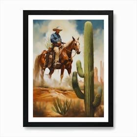 Cowboy in the desert with cactus.6 Art Print