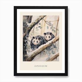 Winter Watercolour Opossum 3 Poster Art Print