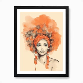 Retro Watercolour Afro Portrait 1 Art Print