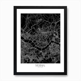 Seoul Black And White Map Art Print