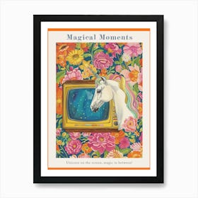 Unicorn Watching Tv Floral Fauvism Painting 2 Poster Art Print