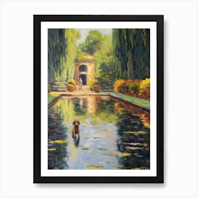 A Painting Of A Dog In Versailles Gardens, France In The Style Of Impressionism 02 Art Print