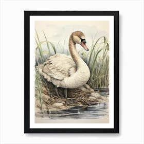 Storybook Animal Watercolour Swan 3 Art Print