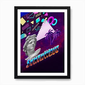 Isometric Synthwave: Apollo & pyramid [synthwave/vaporwave/cyberpunk] — aesthetic poster, retrowave poster, neon poster Art Print