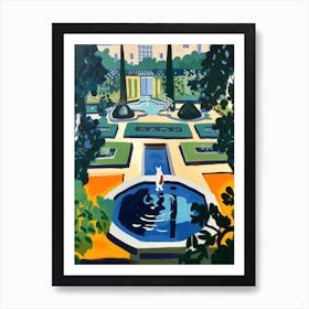 Painting Of A Cat In Gardens Of The Palace Of Versailles, France In The Style Of Matisse 02 Art Print
