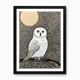 Snowy Owl 2 Linocut Bird Art Print