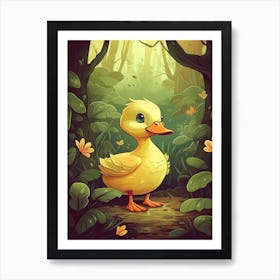  Cute Duckling In The Forest Illustration 2watercolour Póster