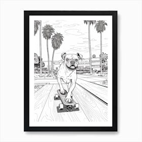 Boxer Dog Skateboarding Line Art 4 Art Print