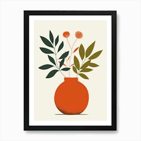 Orange Vase With Flowers Art Print