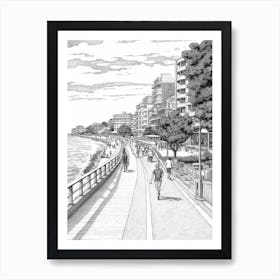 View Of Sydney, Australia Line Art Black And White 5 Art Print