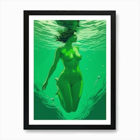 Girl In The Ocean in Green Art Print