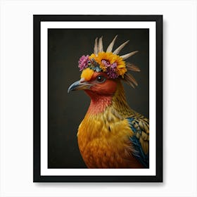 Phoenix Bird With A Flower Crown European Robin Art Print