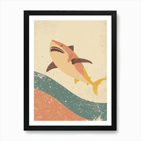 Shark & Muted Pastel Waves Art Print