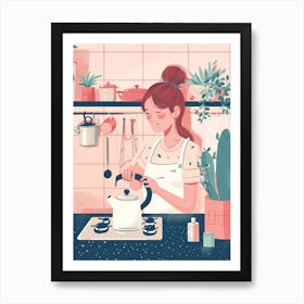 Girl Putting The Kettle On Lo Fi Kawaii Illustration 5 Art Print