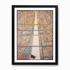 Painting Of Florence With A Cat In The Style Of Minimalism, Pop Art Lines 2 Art Print