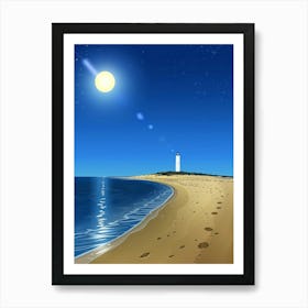 Lighthouse At Night Poster