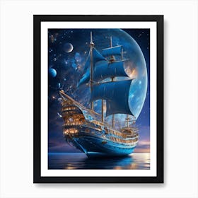 Ship At Night Art Print