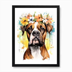 Boxer Portrait With A Flower Crown, Matisse Painting Style 5 Art Print