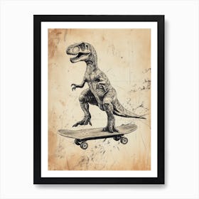 Vintage Ouranosaurus Dinosaur On A Skateboard 2 Art Print