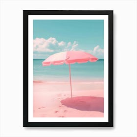 Pink Umbrella On The Beach Art Print