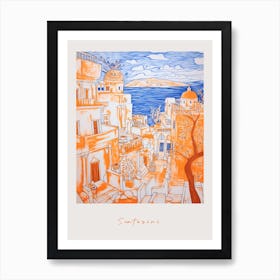 Santorini Greece Orange Drawing Poster Art Print