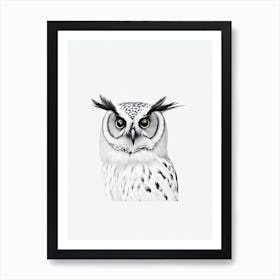 Owl B&W Pencil Drawing 1 Bird Art Print