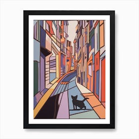 Painting Of Rome With A Cat In The Style Of Minimalism, Pop Art Lines 1 Art Print