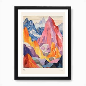 K2 Pakistan 2 Colourful Mountain Illustration Poster Art Print