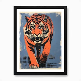 Tiger, Woodblock Animal  Drawing 7 Art Print