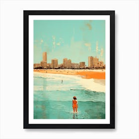 A Drawing Of Surfers Paradise Beach Australia Orange Tones 3 Art Print