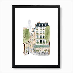 Paris Street Scene Illustration Watercolour Art Print