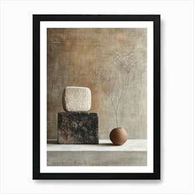 Minimalist Geometric Still Life – Modern Abstract Art In Neutral Tones Art Print