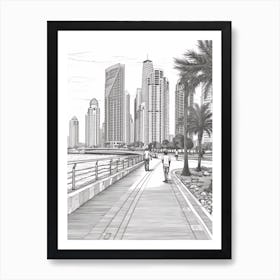 View Of Dubai, United Arab Emirates Line Art Black And White 2 Art Print