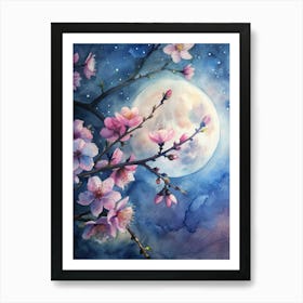 A Close Up Of Cherry Blossoms In Silhouette Again (1) Art Print