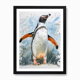 Humboldt Penguin Fernandina Island Watercolour Painting 1 Art Print