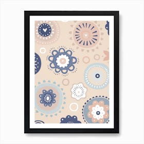 Doodle Flowers Cream Grey Art Print