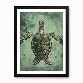 Sea Turtle Aqua Vintage Painting 2 Art Print