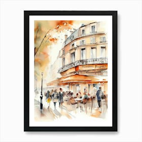 Paris city, passersby, cafes, apricot atmosphere, watercolors.9 Art Print