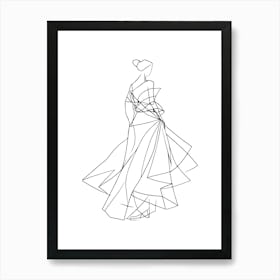 Line Drawing Of A Woman In A Dress Minimalist Line Art Monoline Illustration Art Print