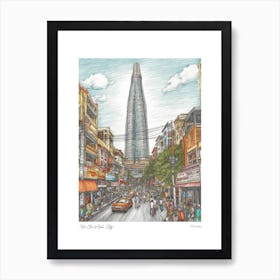 Ho Chi Minh City Vietnam Drawing Pencil Style 3 Travel Poster Art Print