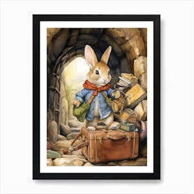 Bunny Traveling Rabbit Prints Watercolour 4 Art Print