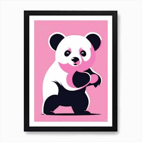 Playful Panda cub On Solid pink Background, modern animal art, baby panda 2 Art Print