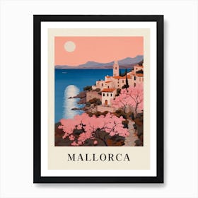 Mallorca Spain 1 Vintage Pink Travel Illustration Poster Art Print