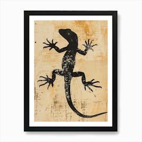Black Lizard Block Print 1 Art Print
