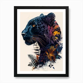 Double Exposure Realistic Black Panther With Jungle 1 Art Print