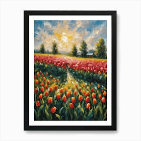 Tulips in the Meadow ~ Spring Summer Oil Painting Vibrant Countryside Summer Landscape Feature Wall Decor - Botanical Beautiful Art Print