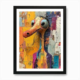 Whimsical Textured Bird Character With Vibrant Abstract Background Art Print